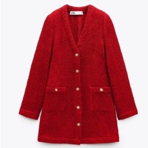 NWT * ZARA Texture Weave Tweed Sweater Dress (Red/Burgundy)